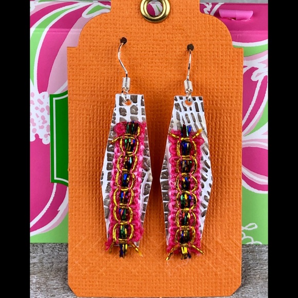 Earrings Faux leather, Dangle Metalic Earrings - Picture 5 of 7